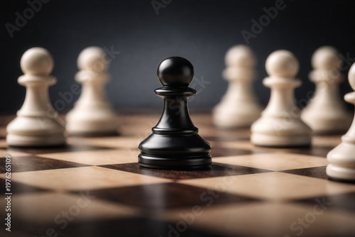 Black Pawn Standing Apart Among White Chess Pieces