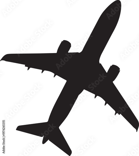 Silhouette of a modern commercial airplane with four engines, seen from above, symbolizing travel and aviation.