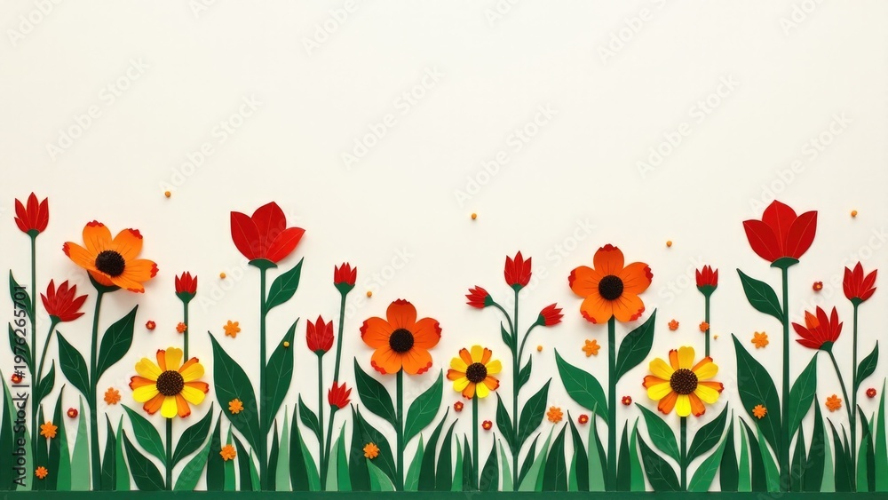 Fototapeta premium A group of colorful paper flowers arranged on a wall as a decorative piece