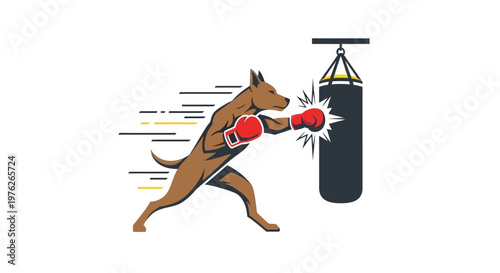 Dog boxer training with punching bag.