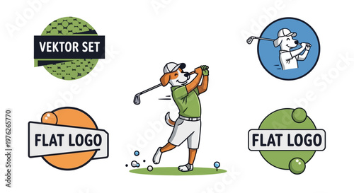 Dog playing golf cartoon vector illustration.