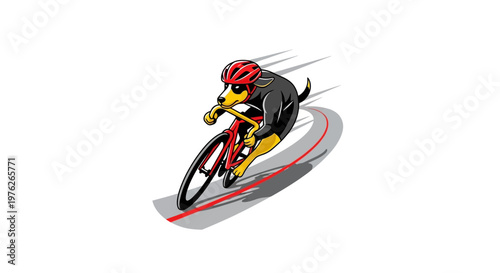 Dog Cyclist Wearing Helmet Riding Bicycle Fast.