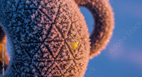 Wallpaper Mural Frost covered decorative garden sculpture with intricate ice crystal patterns and warm golden morning light creating serene seasonal contrast Torontodigital.ca