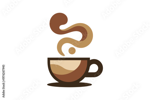 A steaming hot cup of coffee on a plain background