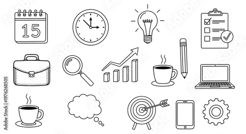 Doodle Business and Office Icons Set.