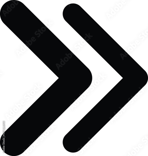 Two thick rounded black arrows pointing to the right side indicating forward movement isolated on transparent background