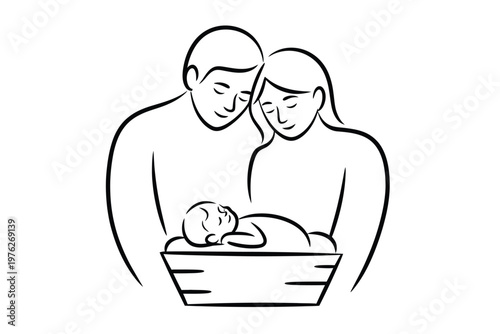 A loving couple tenderly holding their newborn baby together