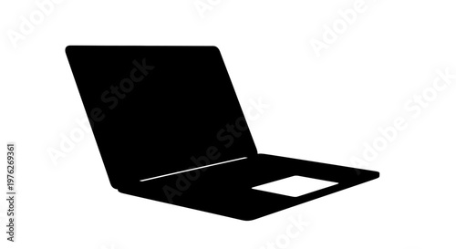 Silhouette of an Open Laptop Computer with Trackpad, Technology Icon Concept