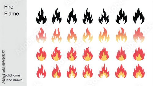 A graphic design layout featuring various fire flames in a standard v2-2x format