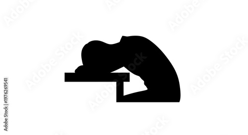 Silhouette of a person resting their head on a desk indicating exhaustion or stress