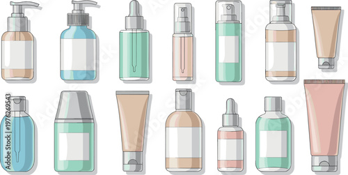 A collection of various cosmetic products on transparent background