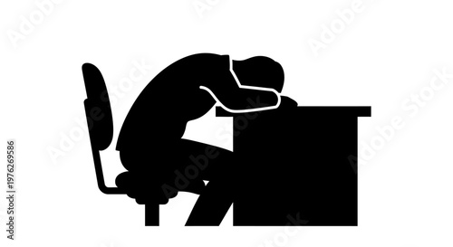 Silhouette of a Tired Businessman Resting Head on Desk in Office