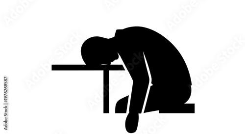 Silhouette of a Tired Person Slumped Over a Desk Symbolizing Exhaustion