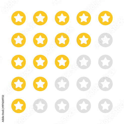 Customer review star rating icons for service feedback and quality