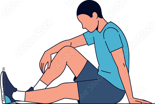 A man sitting on the ground clutching his knee in pain on transparent background