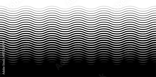 Wavy line halftone gradient transition from white to black