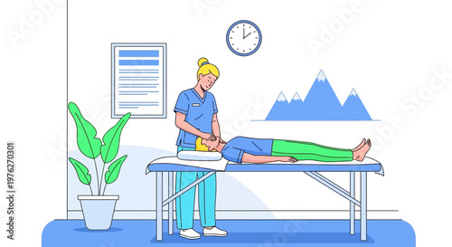 Physical therapy, medical treatment, doctor patient, clinic room, rehabilitation vector