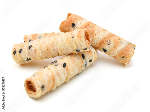 Waffle rolls isolated on white background 