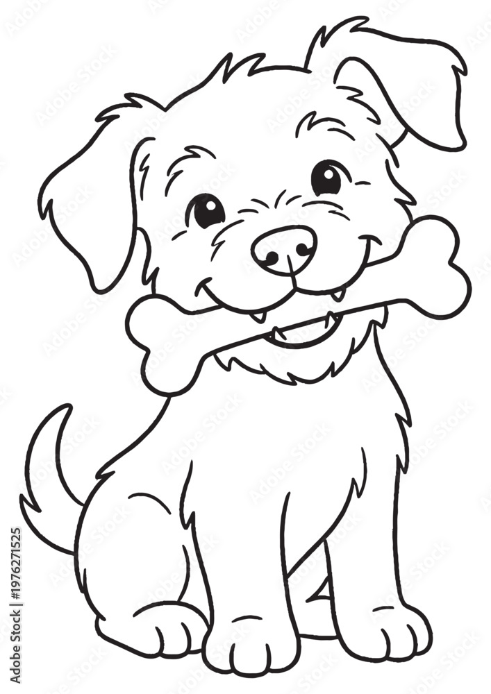 Fototapeta premium Cute Puppy Coloring Pages for Kids, Kawaii Dog Printable Coloring Book Black and White Line Art