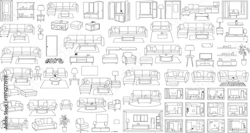 Intricate architectural blueprints and sketches isolated on transparent background