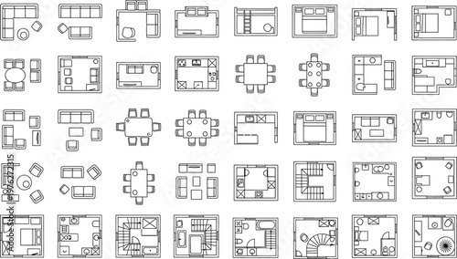 Architectural floor plans collection isolated on transparent background