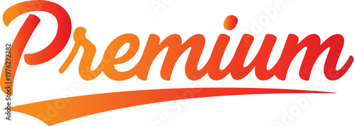 Red-orange Premium text with a swoosh on white background luxury exclusive