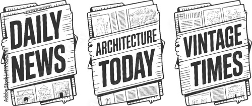 Three newspapers with bold headlines daily news architecture today vintage times