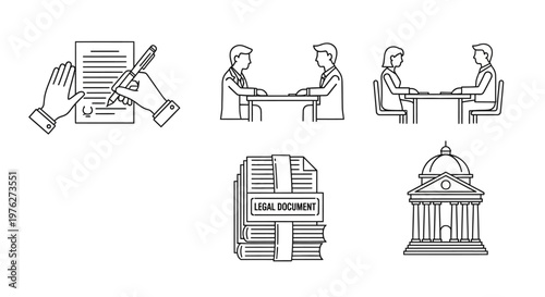 law and justice line icons set.