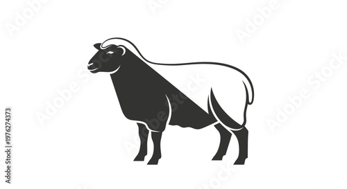 Stylized black and white sheep illustration isolated on white background