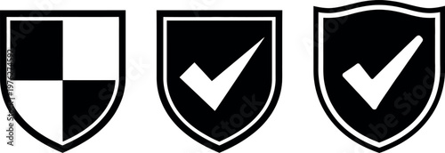 Three shields with distinct symbols representing validation and authority