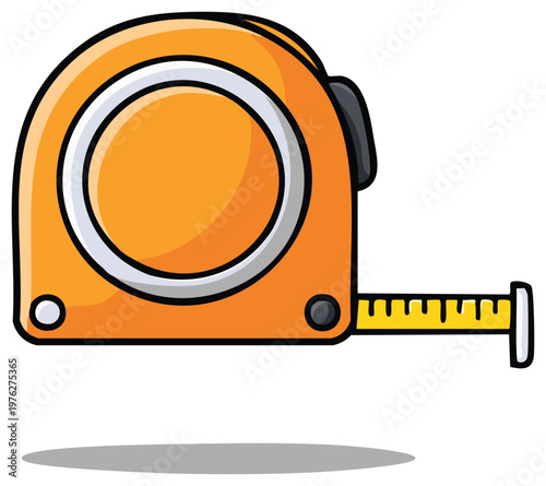Illustration of an orange retractable measuring tape with a yellow tape extended