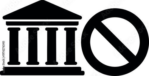 Prohibition symbol featuring a classical building and a no entry sign.