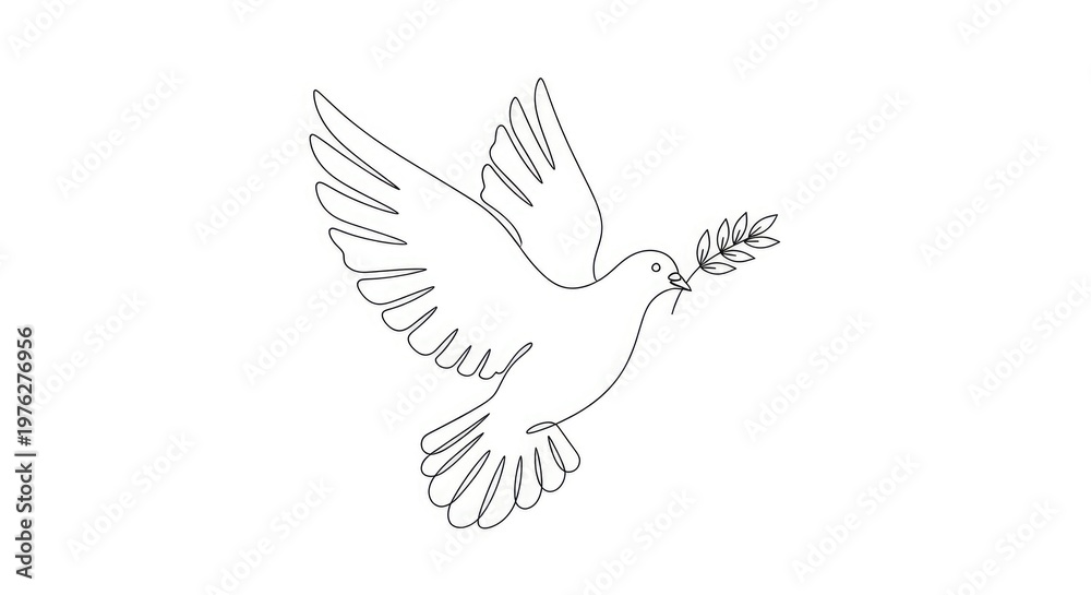 Obraz premium A dove flies peacefully with an olive branch in its beak on a white background symbolizing hope and freedom