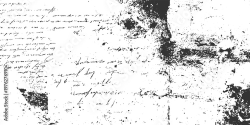Aged handwritten document with ink splatters and textured paper background antique black blotch