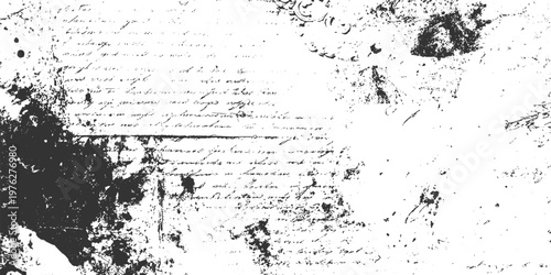 Aged handwritten script with dark ink blots and distressed paper texture antique handwriting
