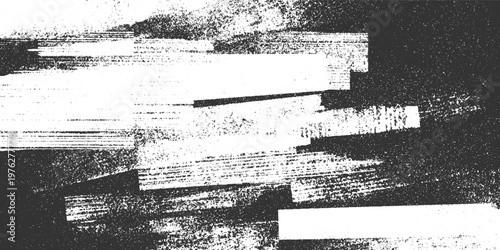 Black and white abstract textured background with horizontal lines and rectangular shapes grunge