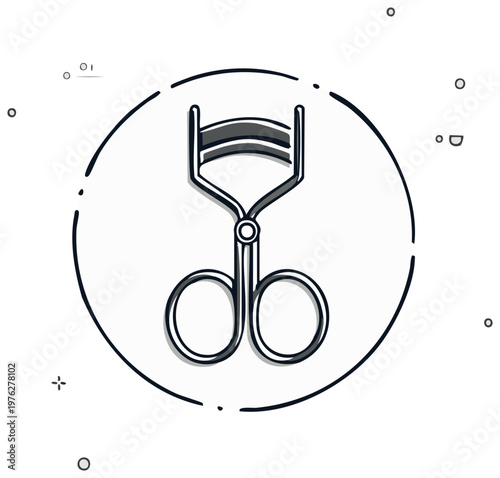 Eyelash Curler Illustration Beauty Routine Tool Icon Black and White Modern Beauty Makeup Accessory