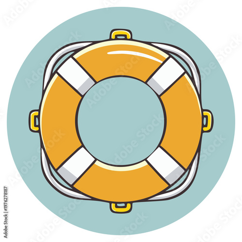 Cartoon life buoy flotation device ring for safety at sea in orange color with blue background