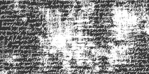 Distressed black and white handwritten script texture with faded ink and grunge effect abstract background