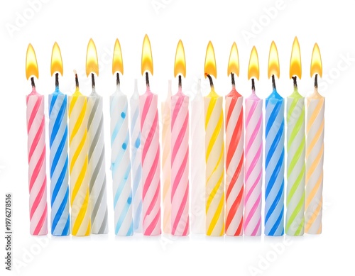 Bright Birthday Candles on White Background