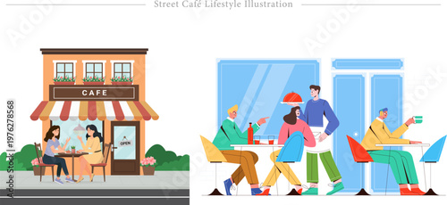 Street Café Lifestyle Flat Vector Urban Dining Social Atmosphere Illustration