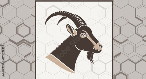 Stylized goat portrait against geometric background design element