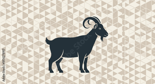 Stylized goat silhouette on geometric pattern background vector illustration