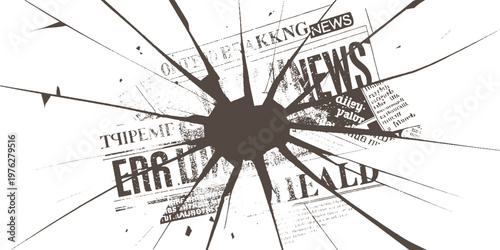 Shattered newspaper headline announcing breaking news and earthquake