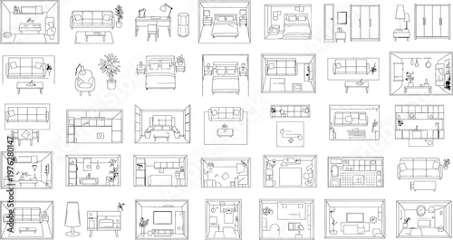 Architectural blueprints and sketches a collection of detailed technical drawings isolated on transparent background