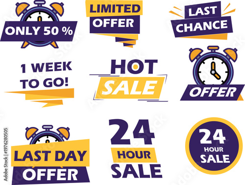 Sale offer tags collection last day hour minute special hot 24 hour limited week chance.