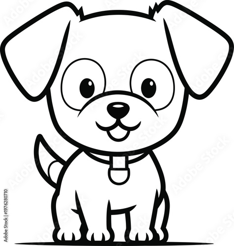 A simple and cute sketch of a cartoon dog with a collar and floppy ears Vector
