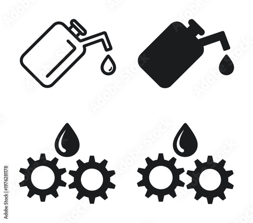 Lubrication maintenance icon set with oil can gear system machine service vector industrial symbols