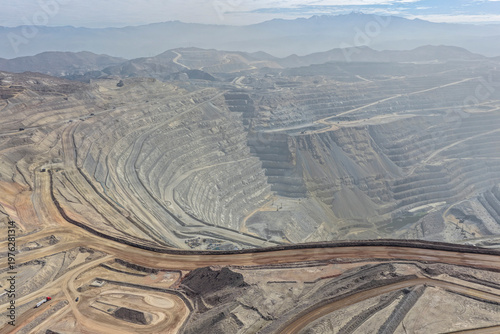 Panoramic view of dust pollution in an open-pit mine and environmental control process