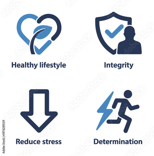 Cuadro en lienzo A vector diagram illustrating key values like healthy lifestyle, integrity, redu